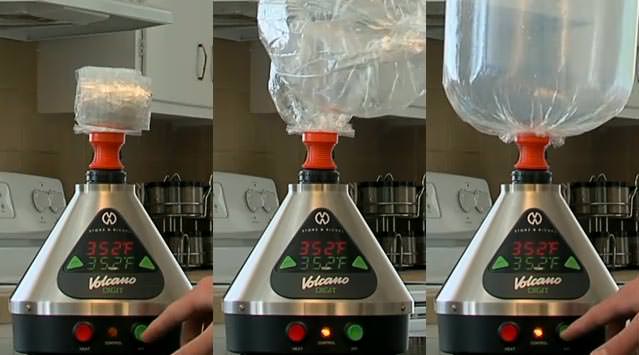 volcano bag inflating with vapor