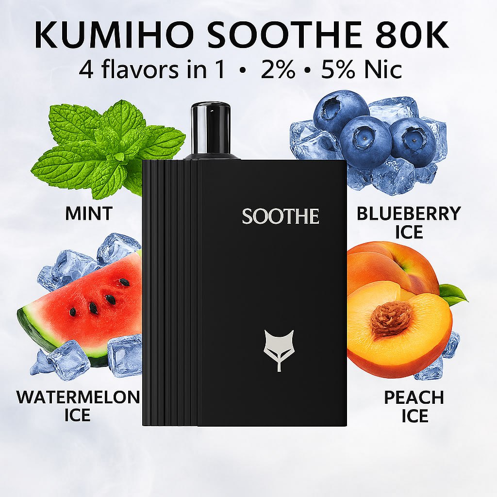 Kumiho Soothe 80K 4 flavors in 1 - 2% - 5% Nic (Mint - Watermelon Ice - Blueberry Ice - Peach Ice)