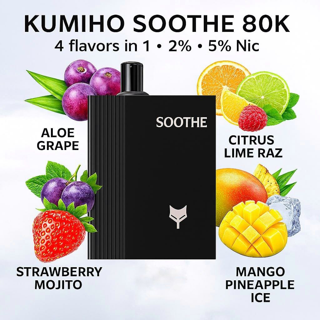 Kumiho Soothe 80K 4 flavors in 1 - 2% - 5% Nic (Aloe Grape - Citrus Lime Raz - Strawberry Mojito - Mango Pineapple Ice)