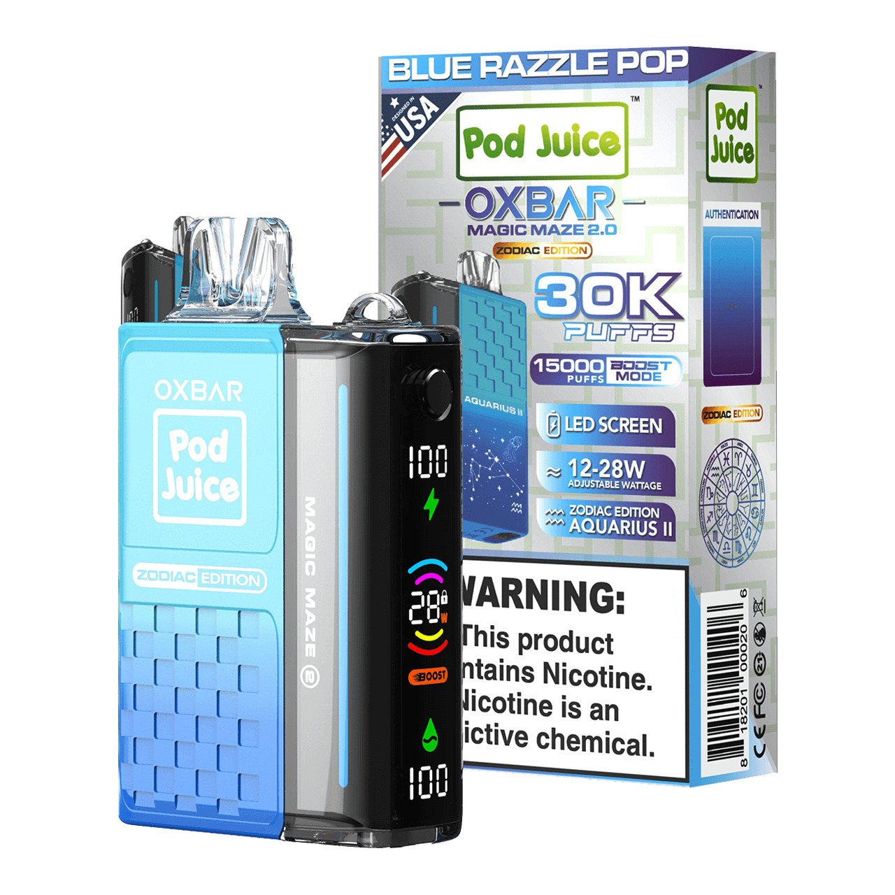 Blue Razzle Pop OXBAR x Pod Juice 30K Magic Maze 2