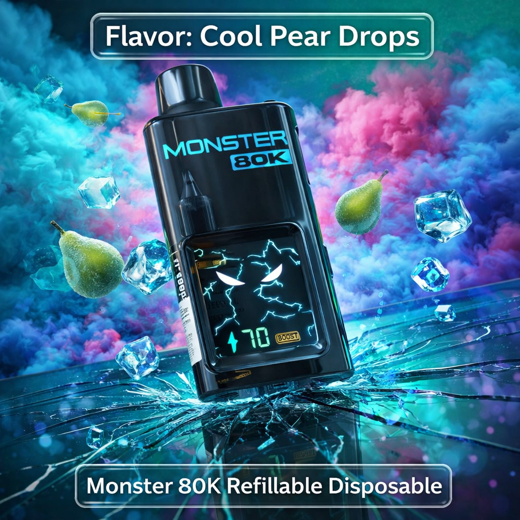 Cool Pear Drops- Monster 80K Refillable Disposable