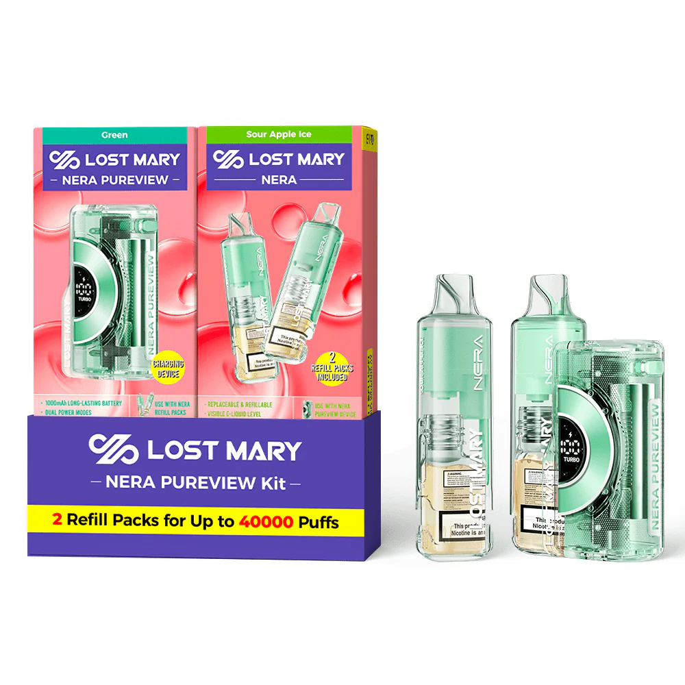 Green - Sour Apple Ice - Lost Mary - NERA Pureview 40K Kit (1 Device + 2 Refills)