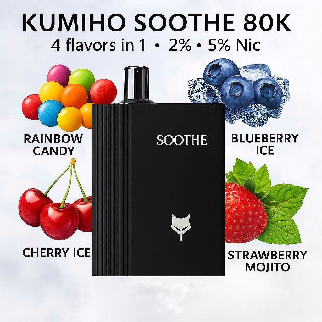 Kumiho Soothe 80K 4 flavors in 1 - 2% - 5% Nic (Rainbow Candy - Cherry Ice - Blueberry Ice - Strawberry Mojito)