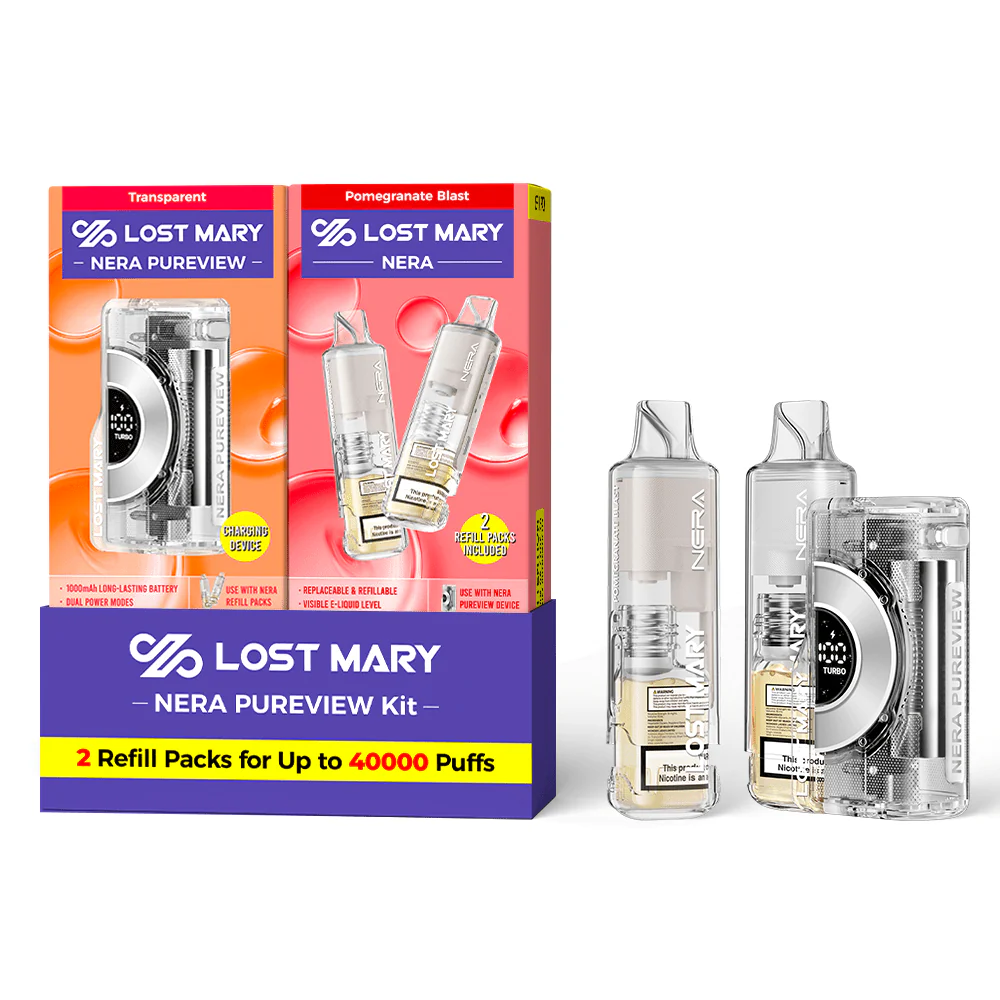 Transparent - Pomegranate Blast - Lost Mary - NERA Pureview 40K Kit (1 Device + 2 Refills)