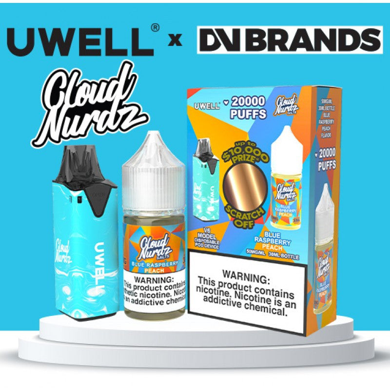 Blue Raspberry Peach Cloud Nurdz Salt x Uwell V6 Kit
