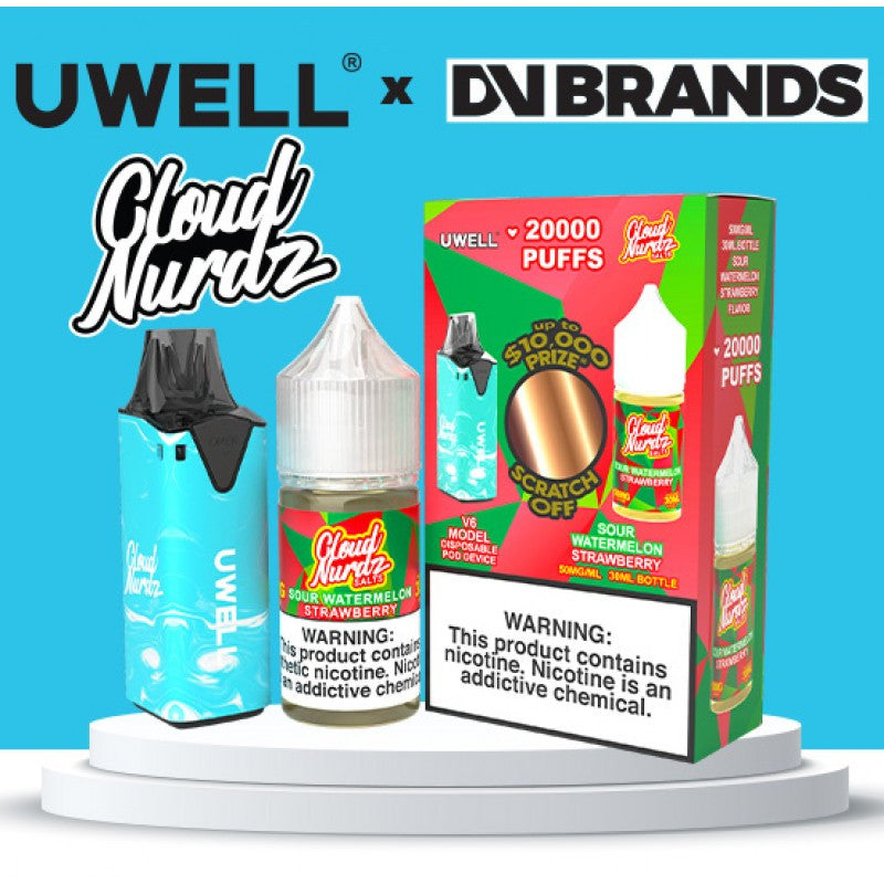 Sour Watermelon Strawberry Cloud Nurdz Salt x Uwell V6 Kit
