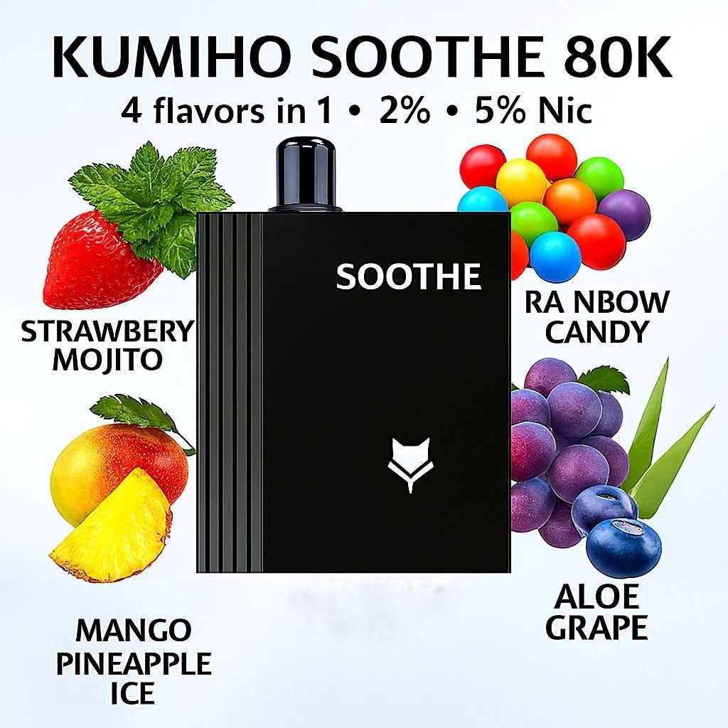 Kumiho Soothe 80K 4 flavors in 1 - 2% - 5% Nic (Strawberry Mojito - Rainbow Candy - Mango Pineapple Ice - Aloe Grape)