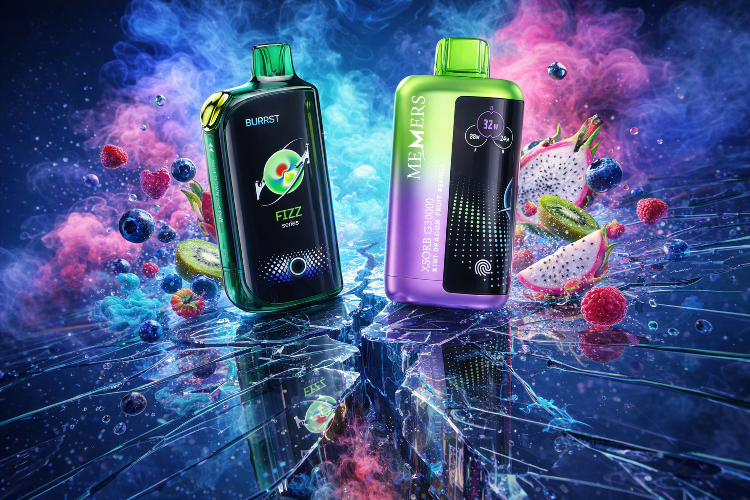 Two high-tech vape devices, a black 