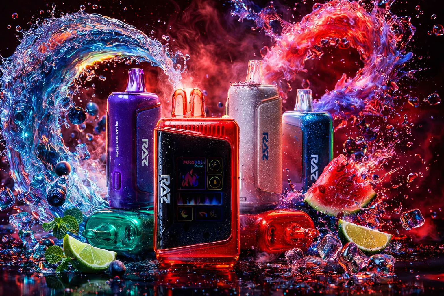 A dynamic promotional digital graphic features several colorful 