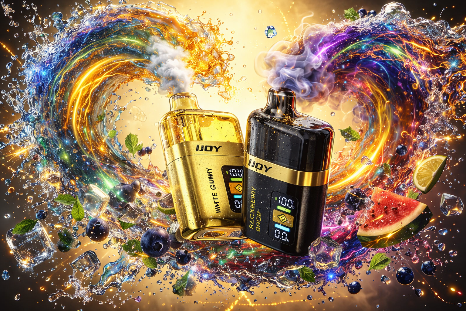 Two disposable iJOY vapes, one gold labeled 